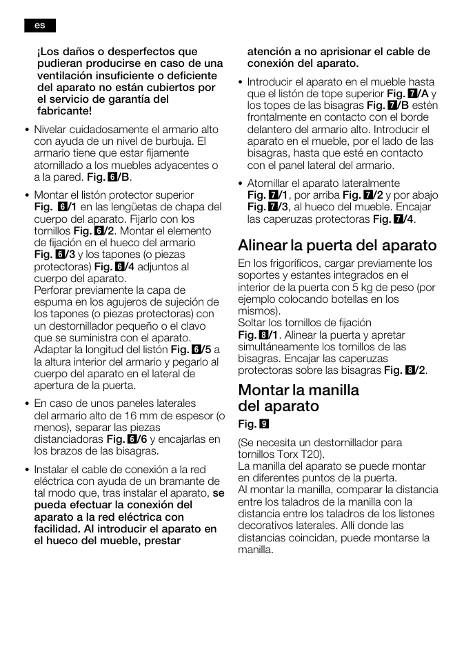 Alinear la puerta del aparato, Montar la manilla del aparato | Bosch KFL24A51FF User Manual | Page 48 / 68