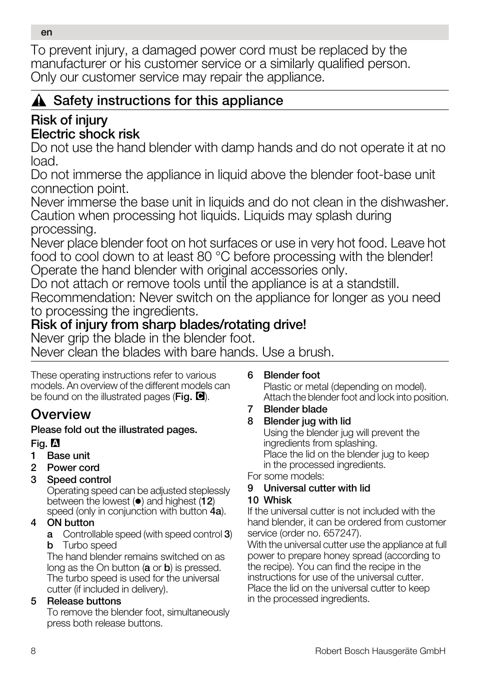 Overview | Bosch MSM67160 Mixeur plongeant noir gris User Manual | Page 8 / 98