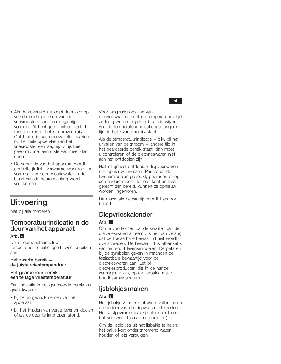 Uitvoering, Temperatuurindicatie in de deur van het apparaat, Diepvrieskalender | Ijsblokjes maken | Bosch GUD15A50 Congélateur intégrable Premium Fixation de porte à pantographe User Manual | Page 55 / 65