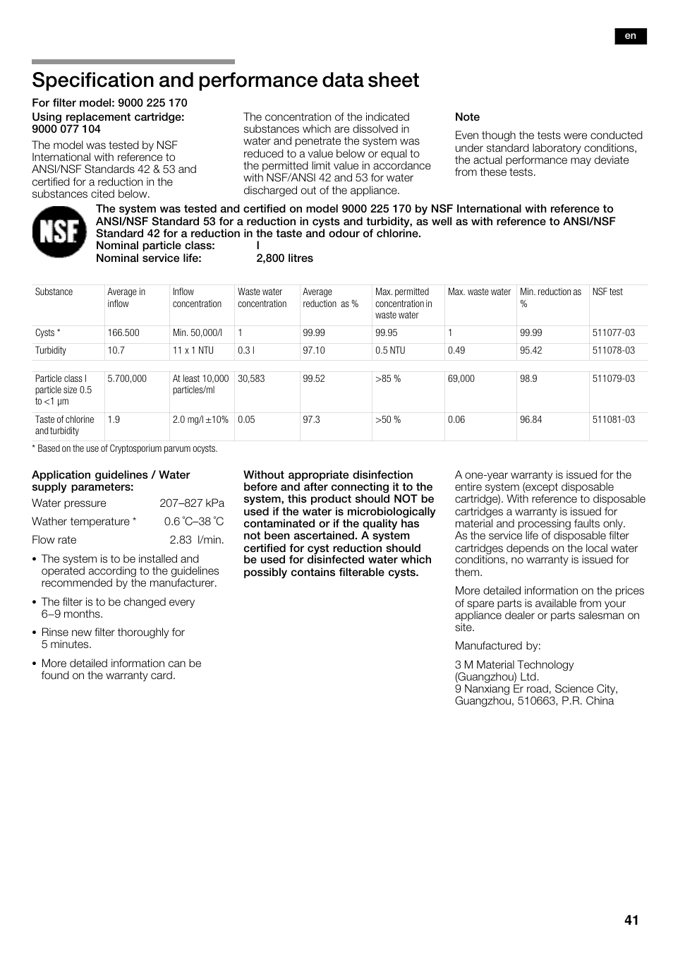 Specification and performance data sheet | Bosch KAD62S51 Réfrigérateur-congélateur américain Premium User Manual | Page 41 / 114