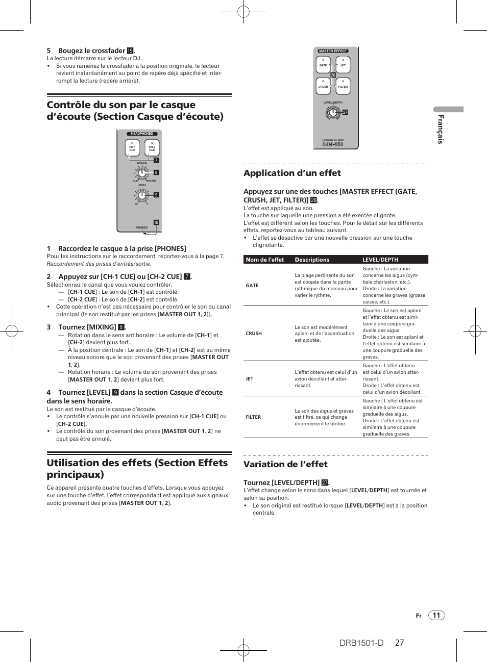 Drb1501-d, Application d’un effet, Variation de l’effet | 11 français | Pioneer DJM-350-W User Manual | Page 27 / 116