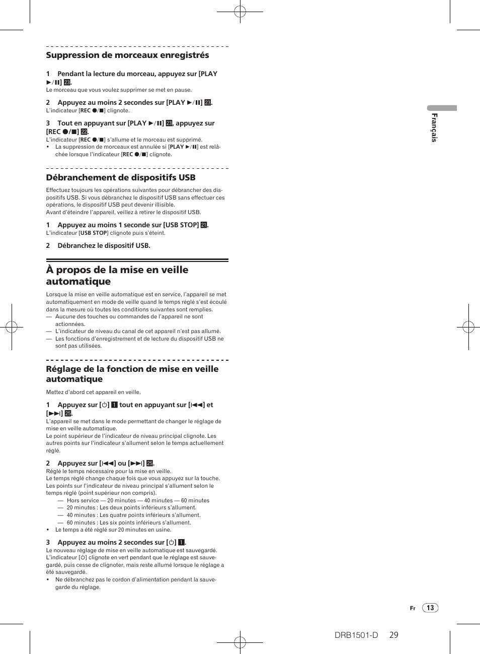 À propos de la mise en veille automatique | Pioneer DJM-350-W User Manual | Page 29 / 116
