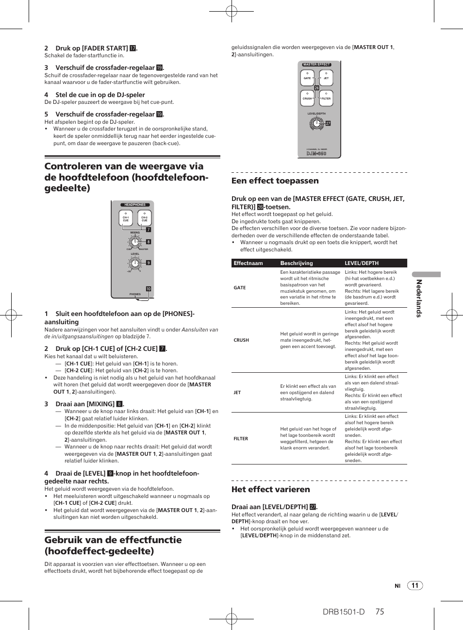 Drb1501-d, Een effect toepassen, Het effect varieren | 11 nederlands | Pioneer DJM-350-W User Manual | Page 75 / 116