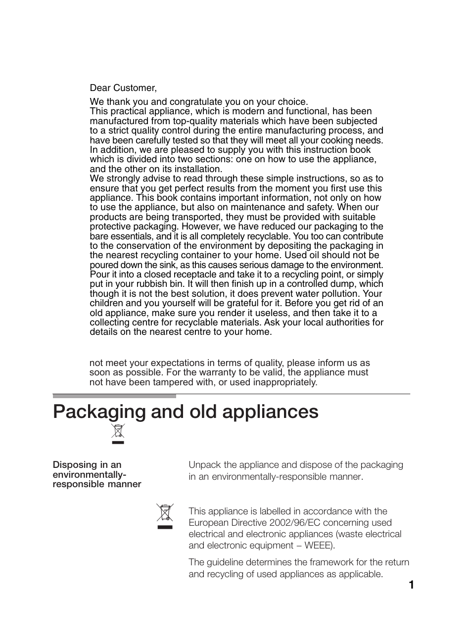 Packaging and old appliances | Bosch PCD345DEU Domino gaz 30 cm User Manual | Page 2 / 86