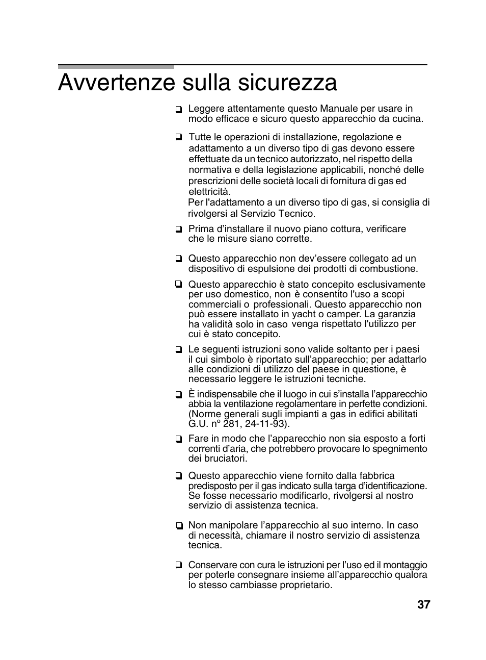 Avvertenze sulla sicurezza | Bosch PCD345DEU Domino gaz 30 cm User Manual | Page 38 / 86