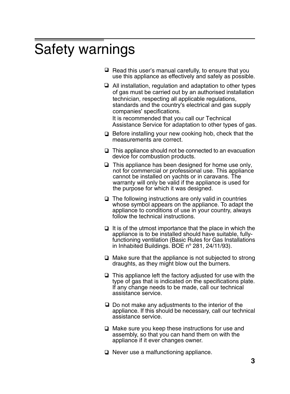 Safety warnings | Bosch PCD345DEU Domino gaz 30 cm User Manual | Page 4 / 86