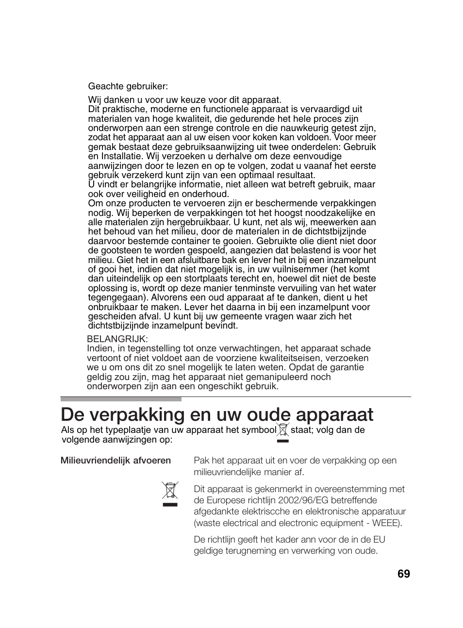 De verpakking en uw oude apparaat | Bosch PCD345DEU Domino gaz 30 cm User Manual | Page 70 / 86