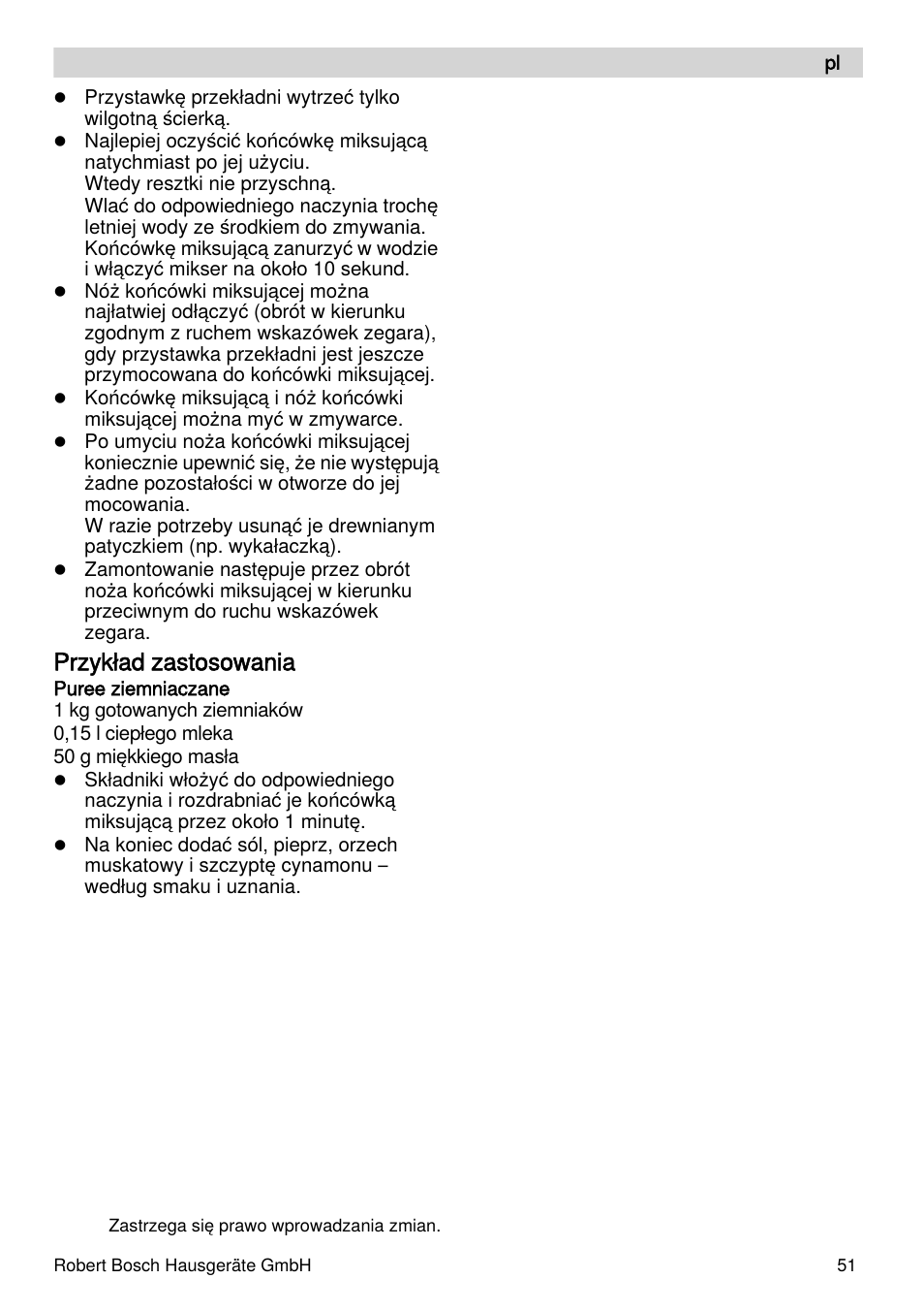 Przykład zastosowania | Bosch MSM66155 Mixeur plongeant blanc gris User Manual | Page 51 / 73