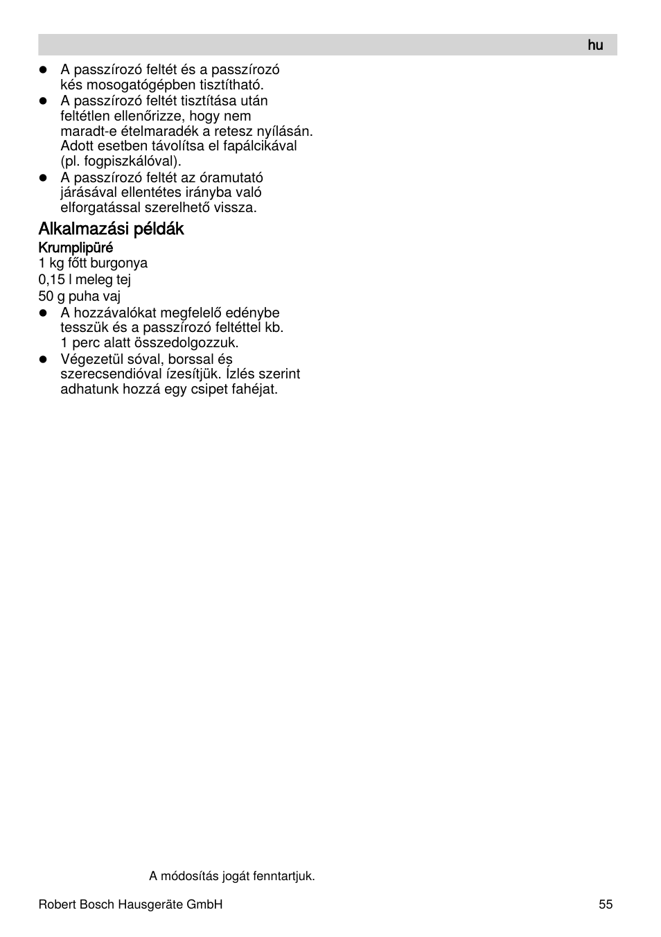 Alkalmazási példák | Bosch MSM66155 Mixeur plongeant blanc gris User Manual | Page 55 / 73