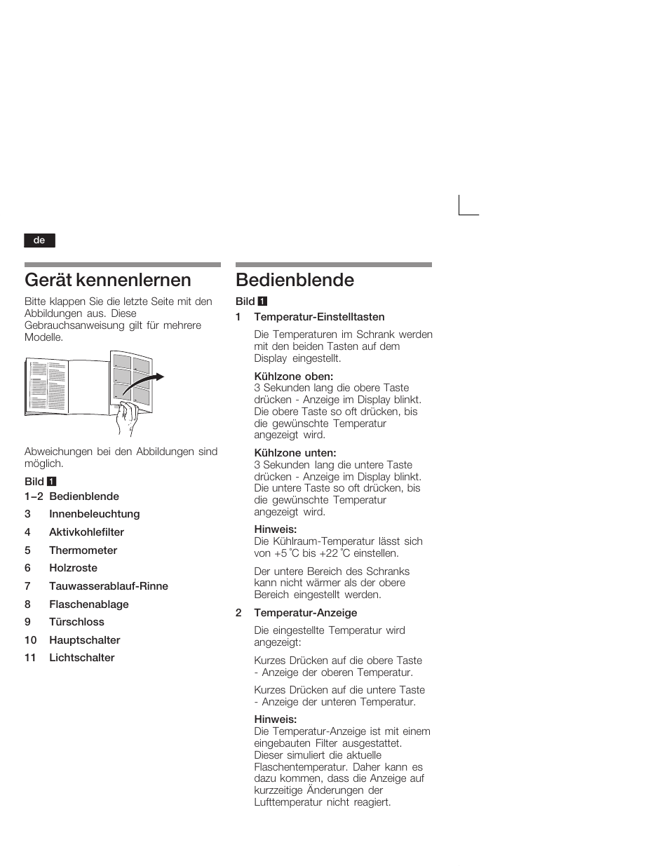 Gerät kennenlernen, Bedienblende | Bosch KSW38940 Cave à vin de vieillissement Premium Luxe User Manual | Page 6 / 64