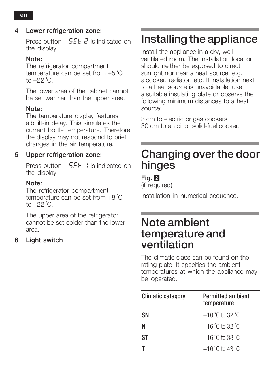 Installing the appliance, Changing over the door hinges | Bosch KSW38940 Cave à vin de vieillissement Premium Luxe User Manual | Page 20 / 75