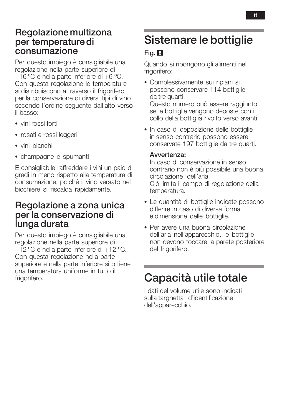 Sistemare le bottiglie, Capacità utile totale | Bosch KSW38940 Cave à vin de vieillissement Premium Luxe User Manual | Page 51 / 75