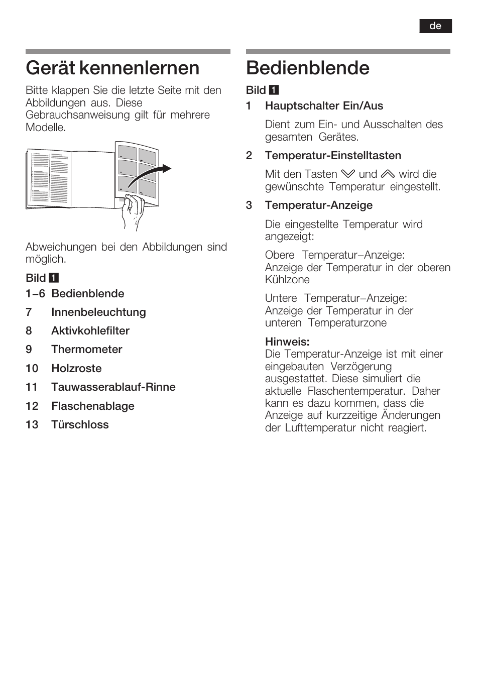 Gerät kennenlernen, Bedienblende | Bosch KSW38940 Cave à vin de vieillissement Premium Luxe User Manual | Page 7 / 75