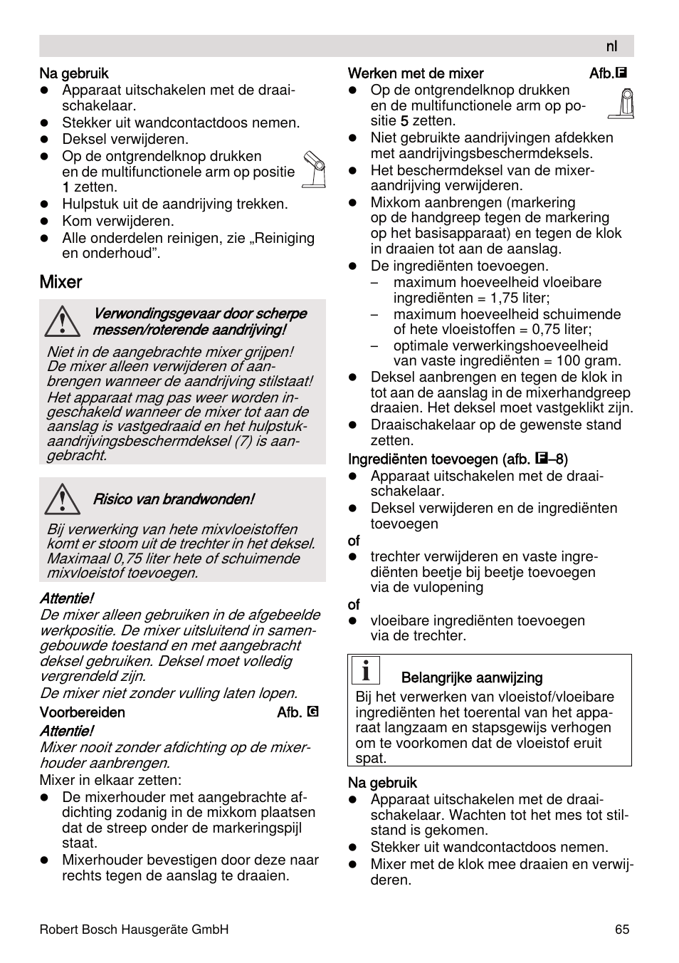 Mixer | Bosch MUMXL10T Kitchen machine MaxxiMUM User Manual | Page 65 / 132