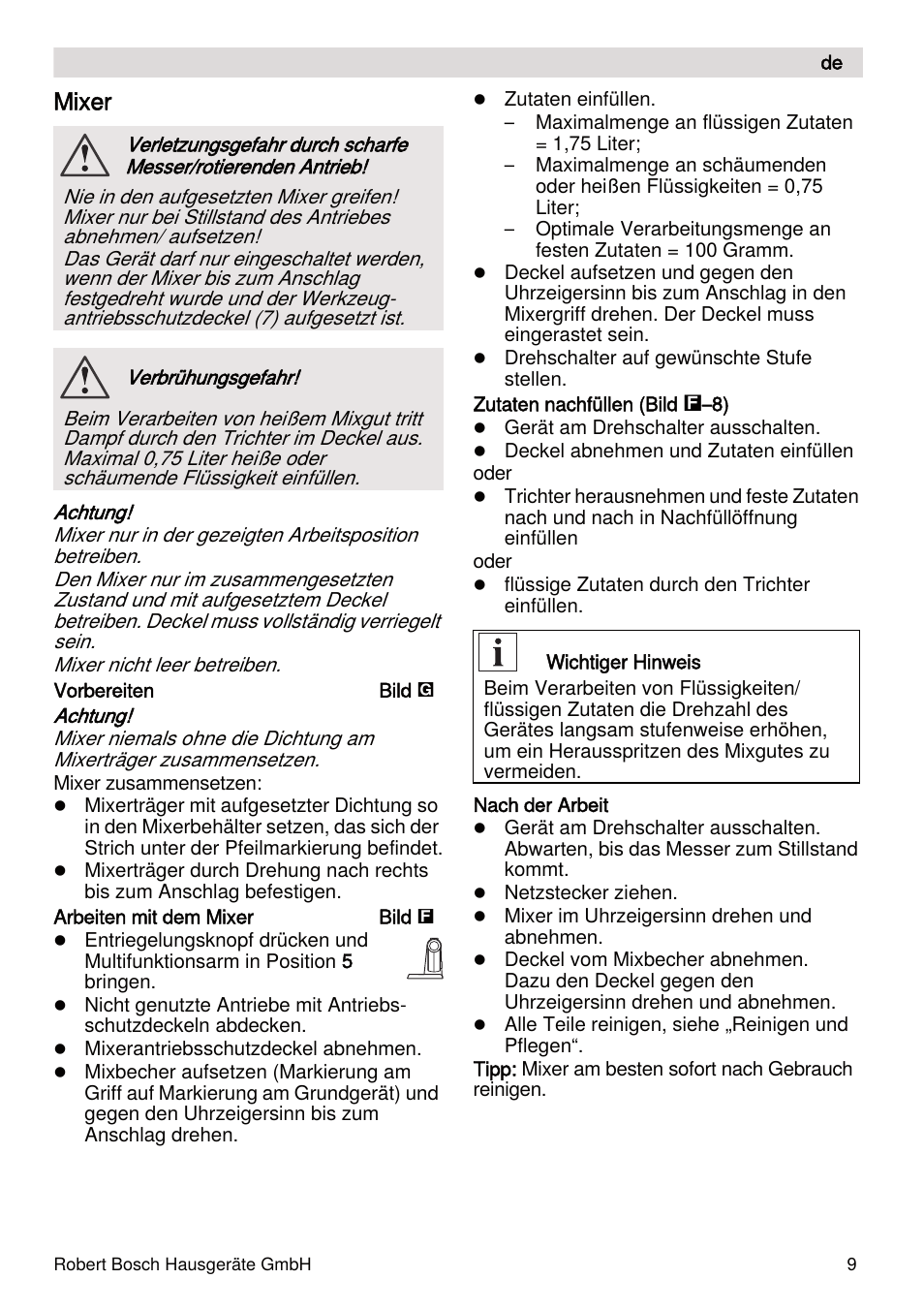 Mixer | Bosch MUMXL10T Kitchen machine MaxxiMUM User Manual | Page 9 / 132