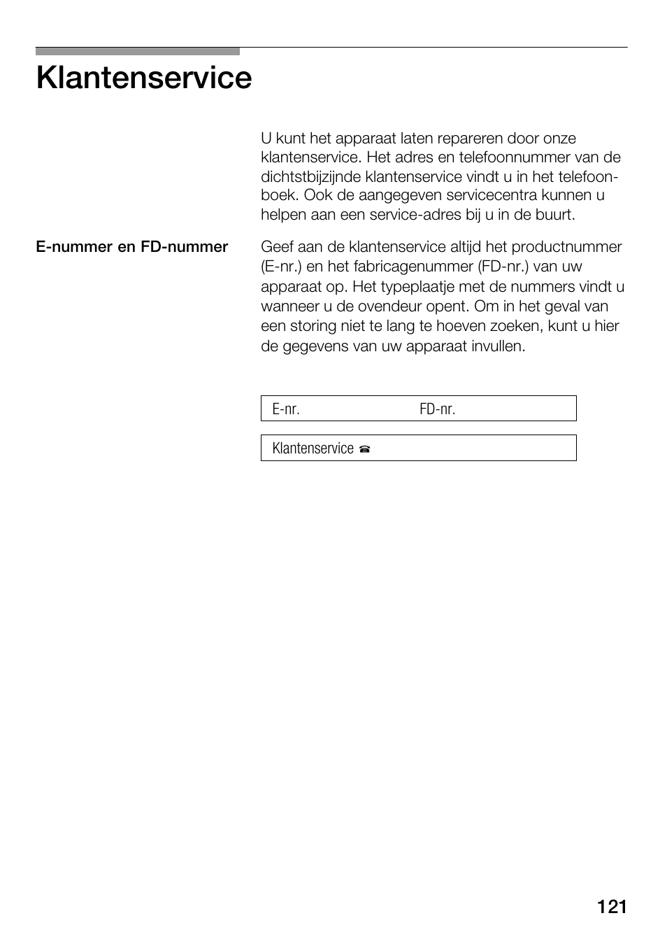 Klantenservice | Bosch HMT82M650 - Inox Micro-ondes User Manual | Page 121 / 124