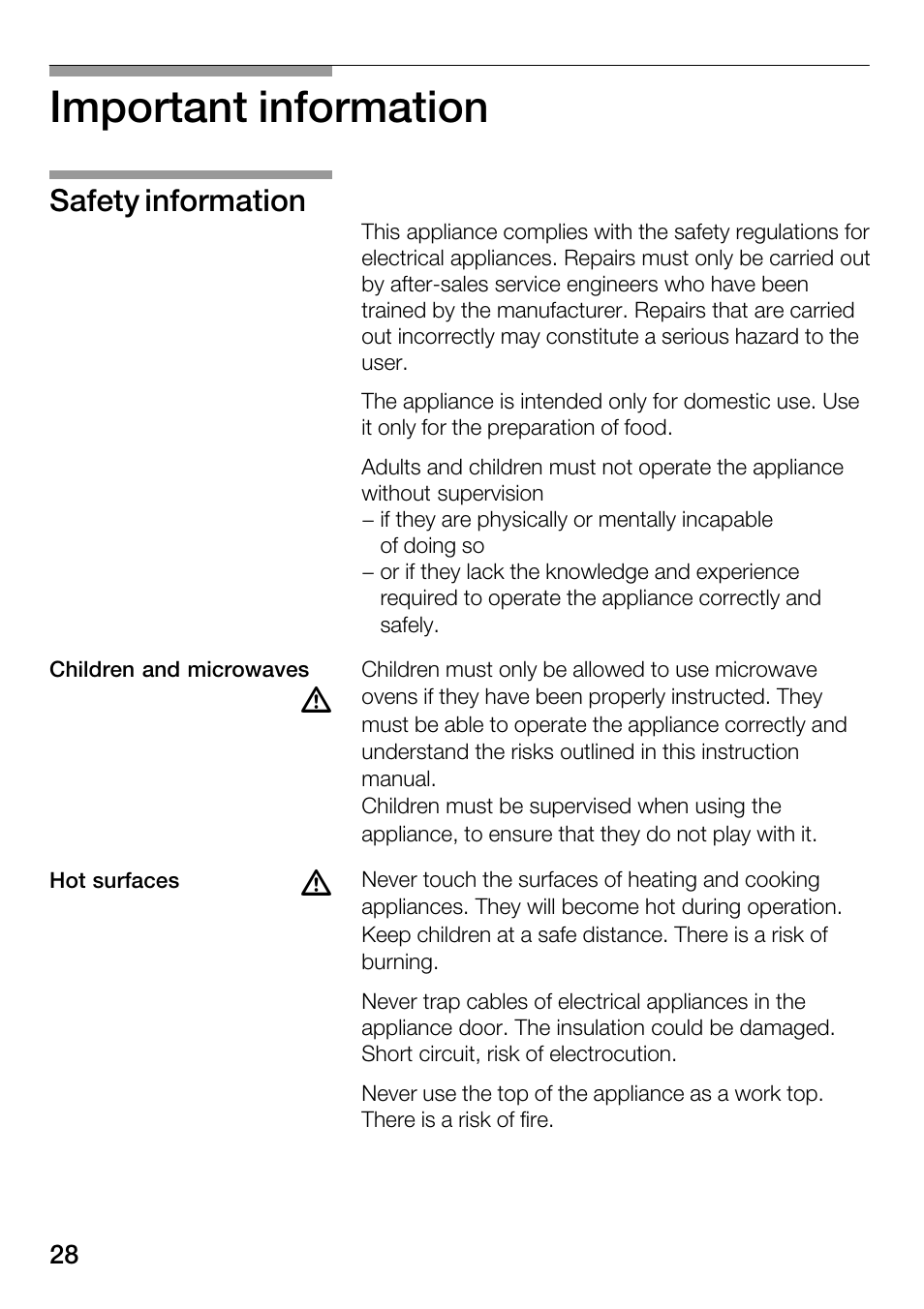 Important information, Safety information | Bosch HMT82M650 - Inox Micro-ondes User Manual | Page 28 / 124