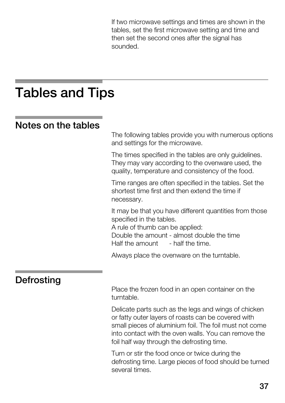 Tables and tips | Bosch HMT82M650 - Inox Micro-ondes User Manual | Page 37 / 124