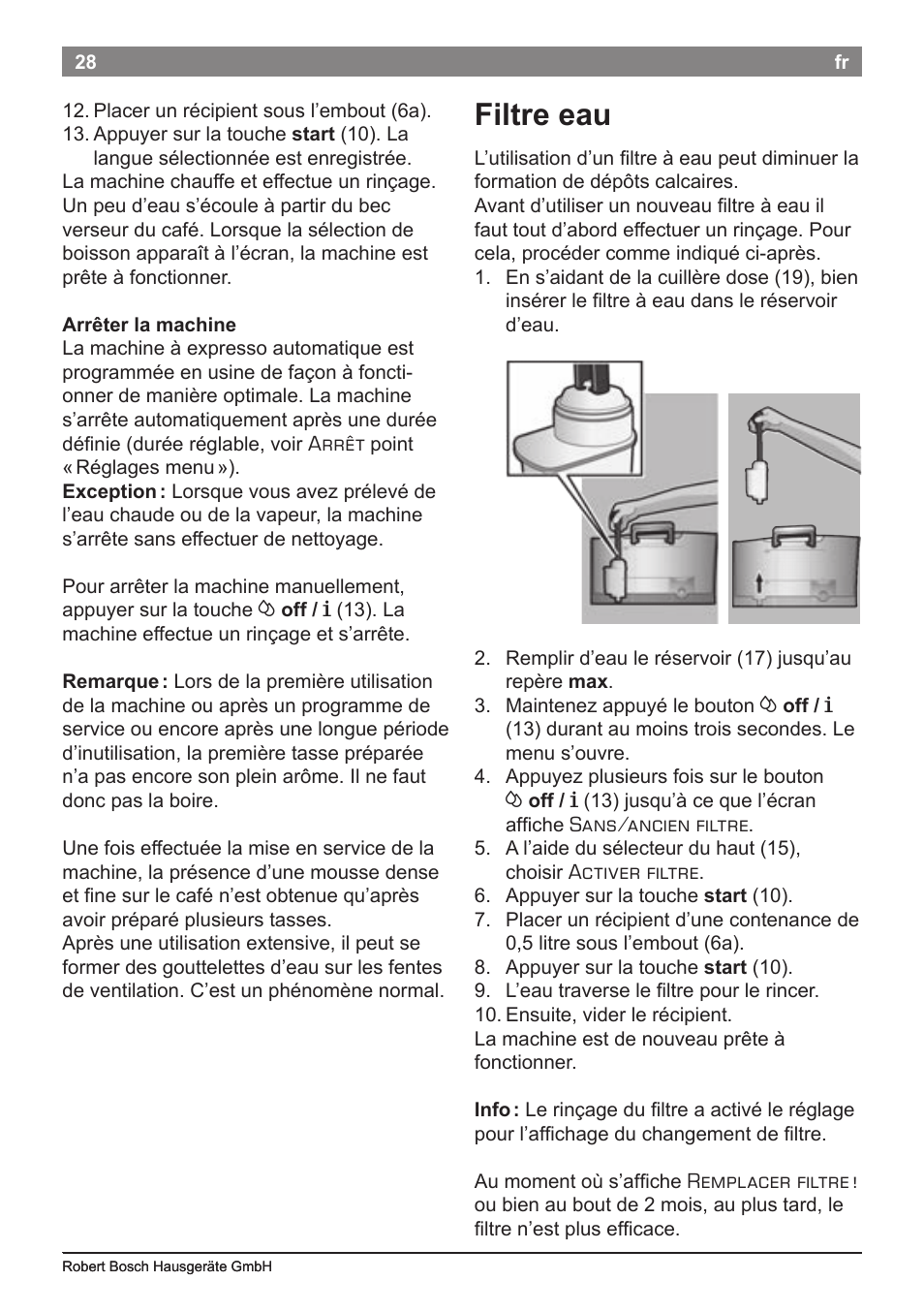 Filtre eau | Bosch TES50621RW VeroCafe LattePro Machine à café Expresso automatique Titanium User Manual | Page 32 / 134