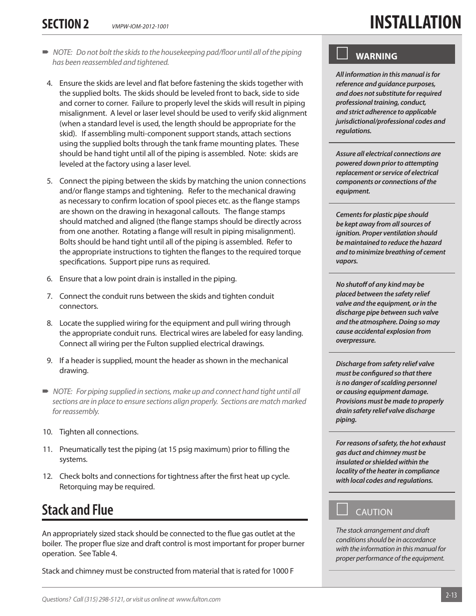 Installation, Stack and flue | Fulton VMP Hot Water (VMPW) User Manual | Page 19 / 52