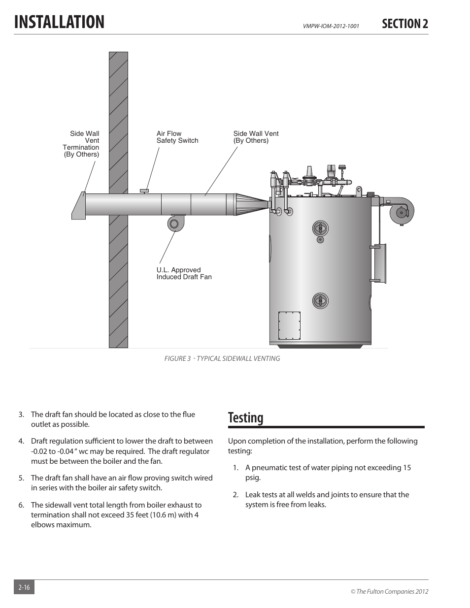 Installation, Testing | Fulton VMP Hot Water (VMPW) User Manual | Page 22 / 52