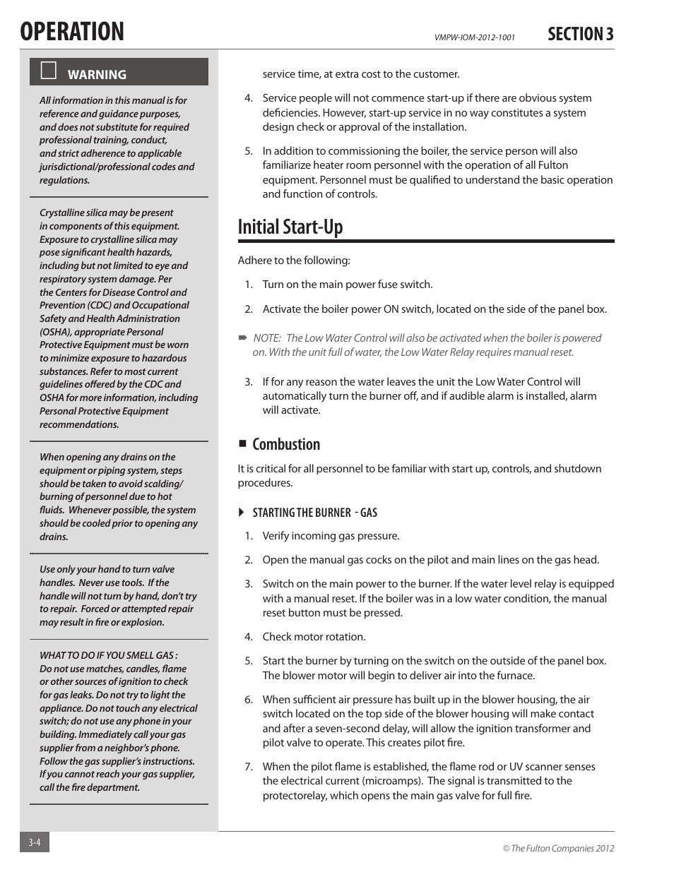 Operation, Initial start-up, Combustion | Fulton VMP Hot Water (VMPW) User Manual | Page 26 / 52