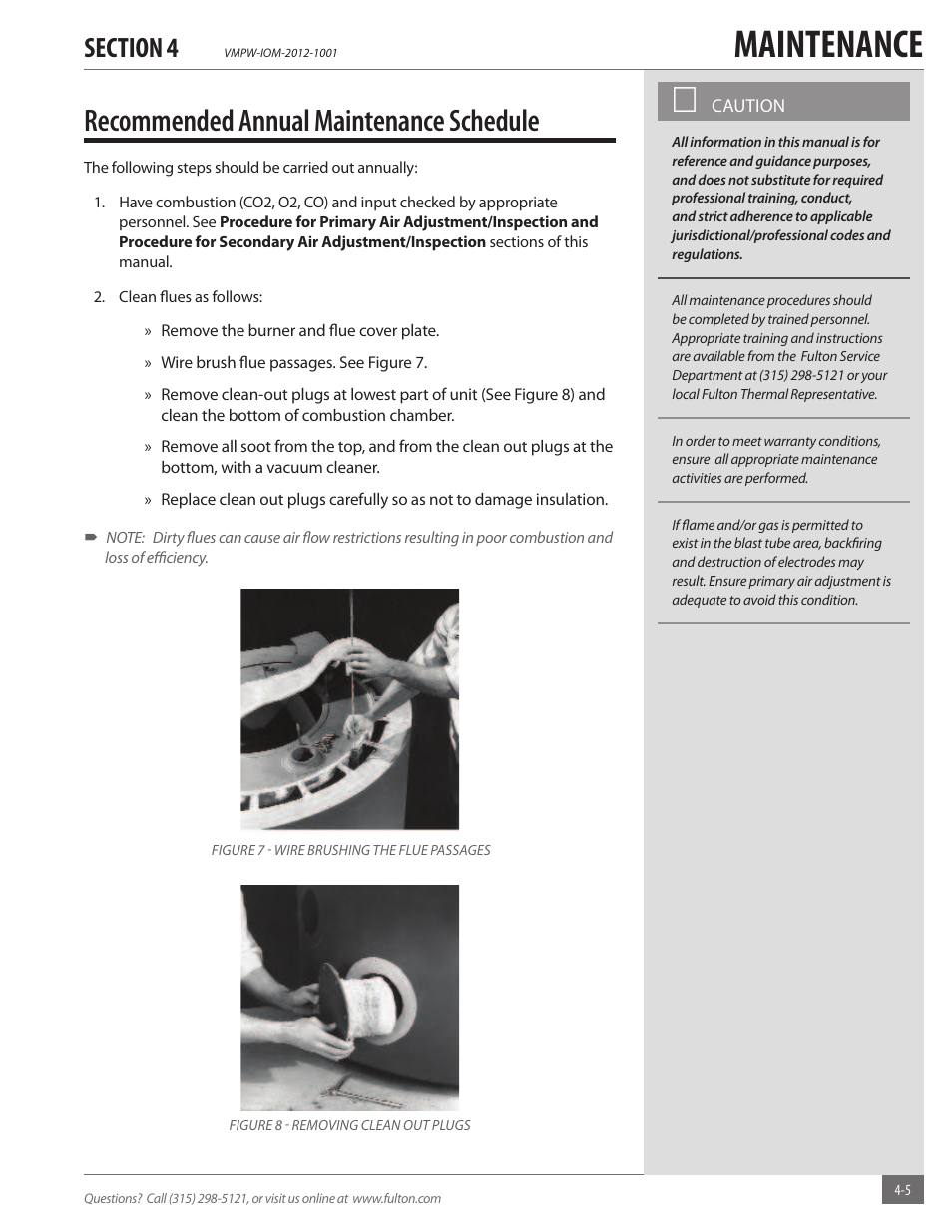 Maintenance, Recommended annual maintenance schedule | Fulton VMP Hot Water (VMPW) User Manual | Page 35 / 52