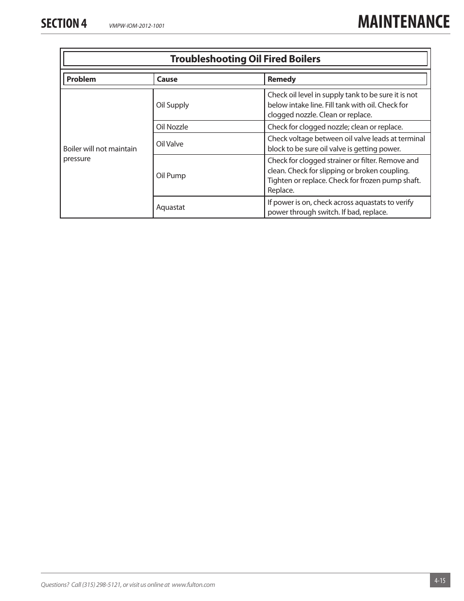 Maintenance | Fulton VMP Hot Water (VMPW) User Manual | Page 45 / 52