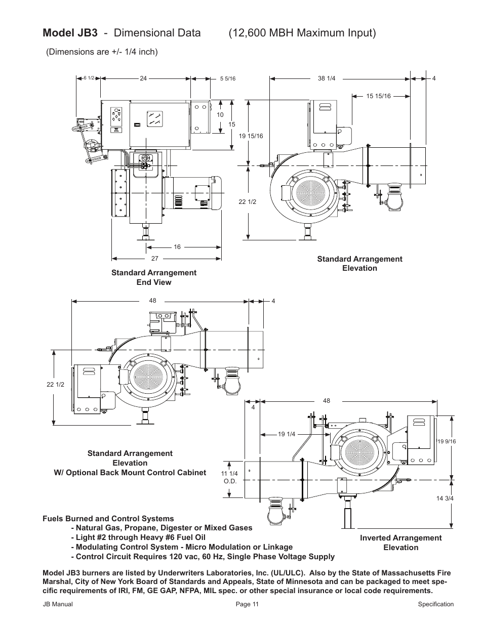 Dimensions are +/- 1/4 inch) | Fulton VMP Webster Oil_Combo Burner User Manual | Page 11 / 52