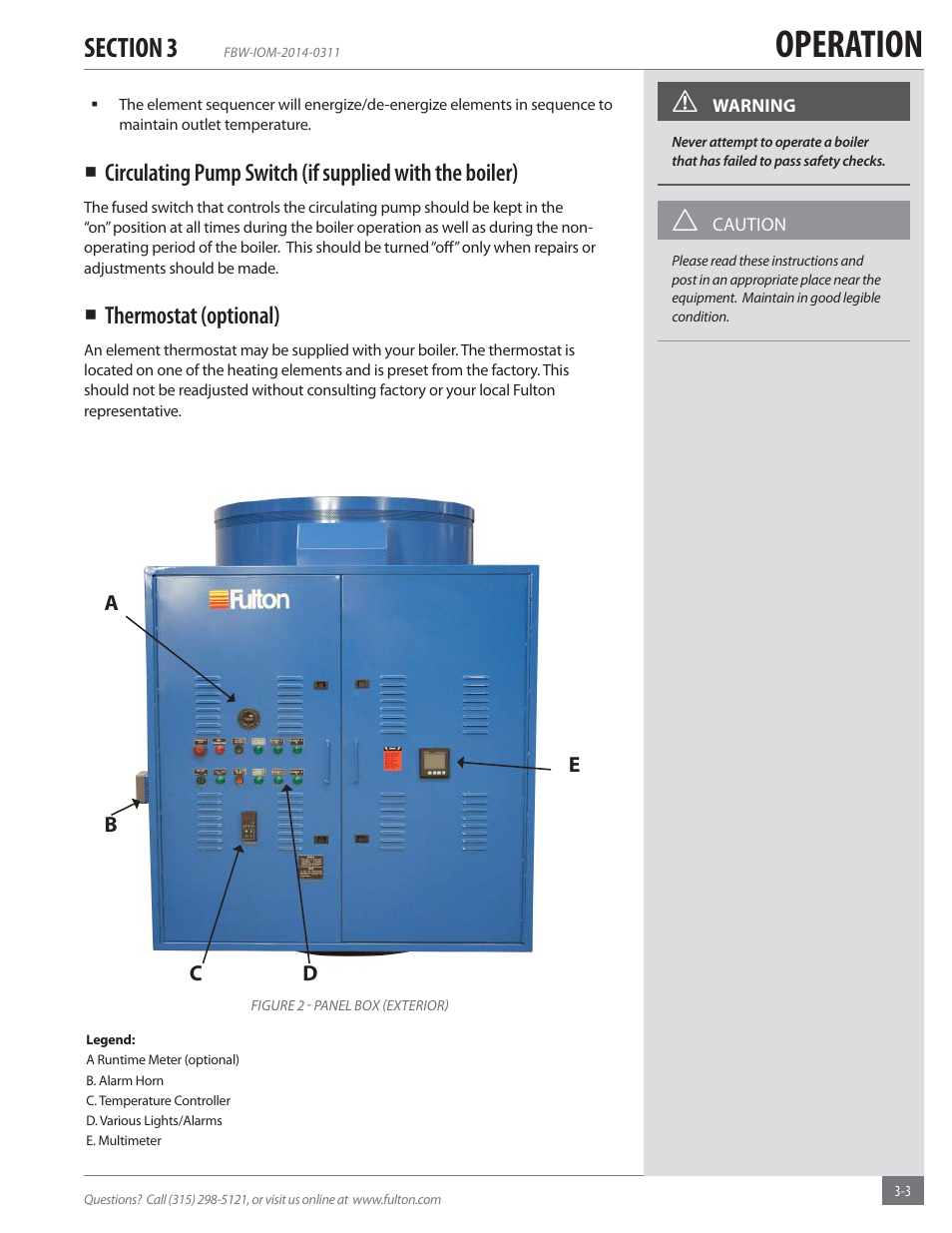Operation, Thermostat (optional) | Fulton Electric (FB-W) Hot Water Boiler User Manual | Page 17 / 32