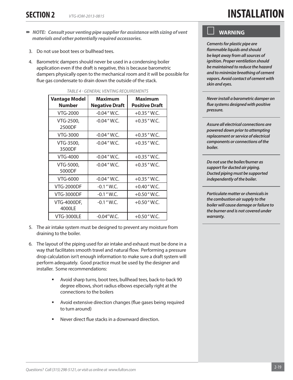 Installation | Fulton Vantage (VTG) Fully Condensing Hydronic Boiler User Manual | Page 25 / 96