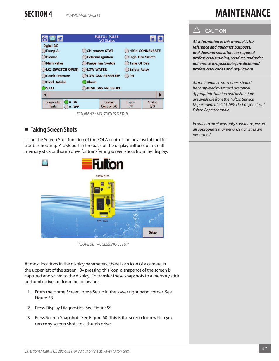 Maintenance, Taking screen shots | Fulton Pulse HW (PHW) Fully Condensing Hydronic Boiler User Manual | Page 67 / 84