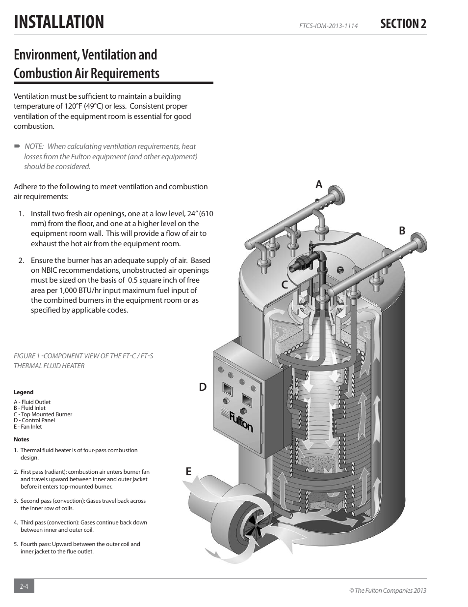 Installation, Ab c d e | Fulton Vertical Coil (FT-C_S) Thermal Fluid (hot oil) Heater User Manual | Page 10 / 92
