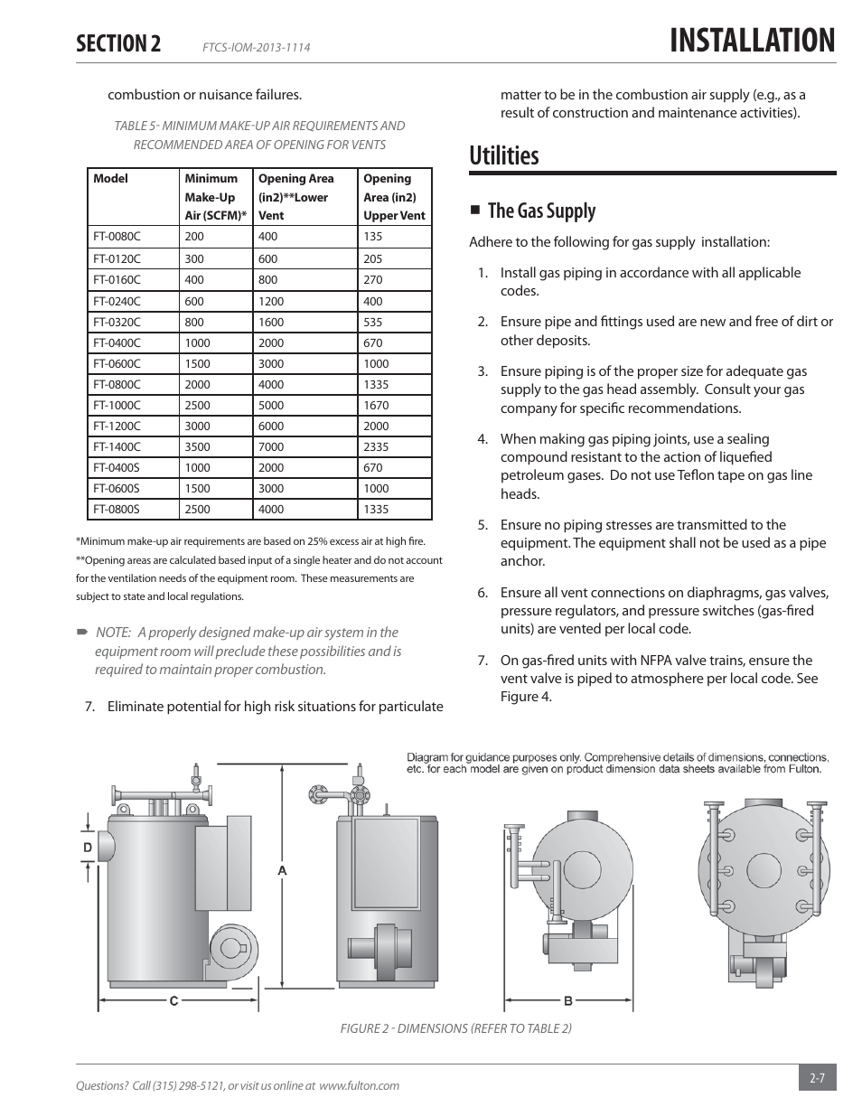 Installation, Utilities, The gas supply | Fulton Vertical Coil (FT-C_S) Thermal Fluid (hot oil) Heater User Manual | Page 13 / 92