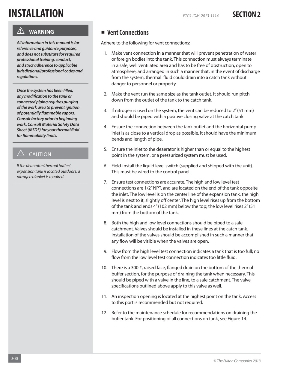 Installation, Vent connections | Fulton Vertical Coil (FT-C_S) Thermal Fluid (hot oil) Heater User Manual | Page 34 / 92