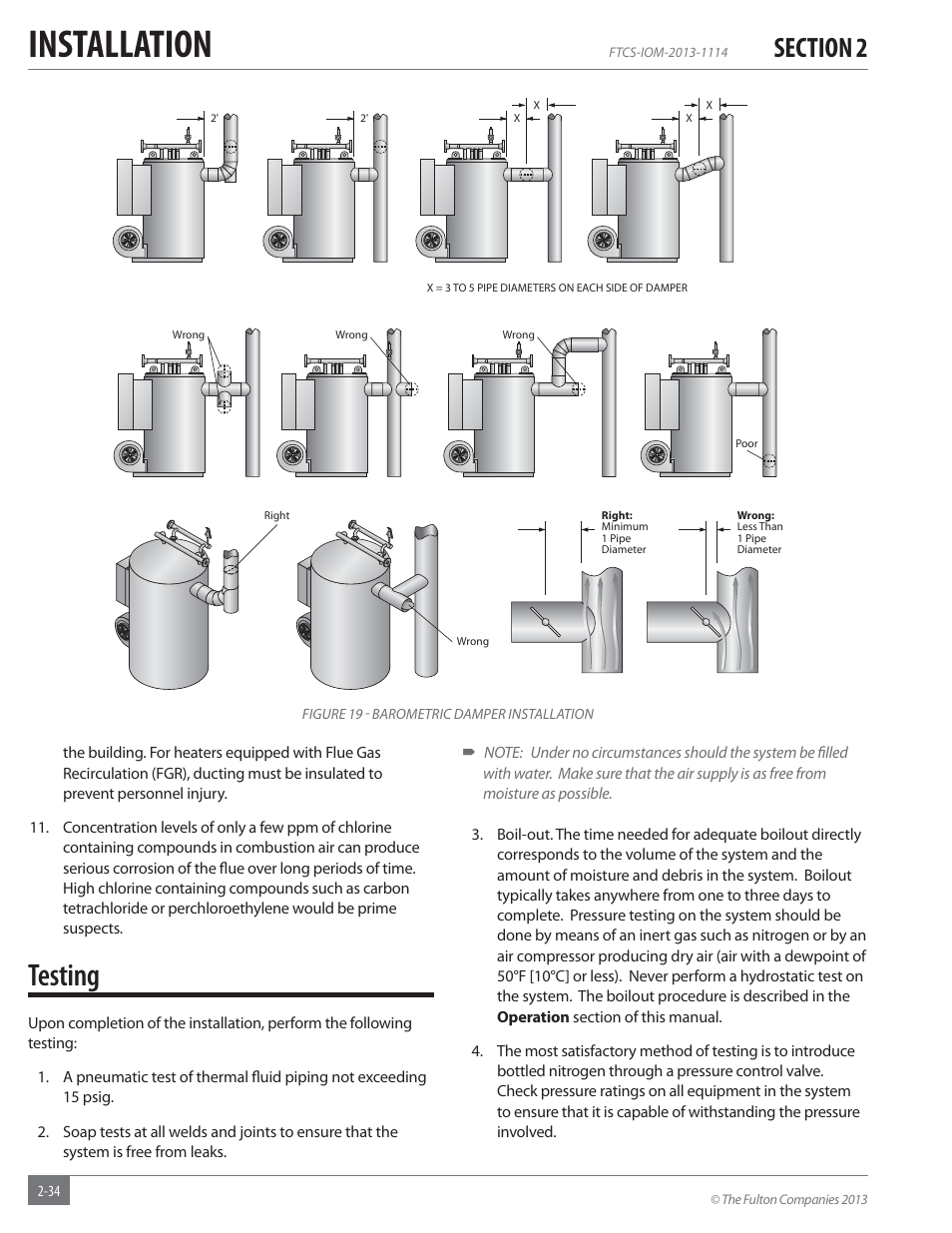 Installation, Testing | Fulton Vertical Coil (FT-C_S) Thermal Fluid (hot oil) Heater User Manual | Page 40 / 92