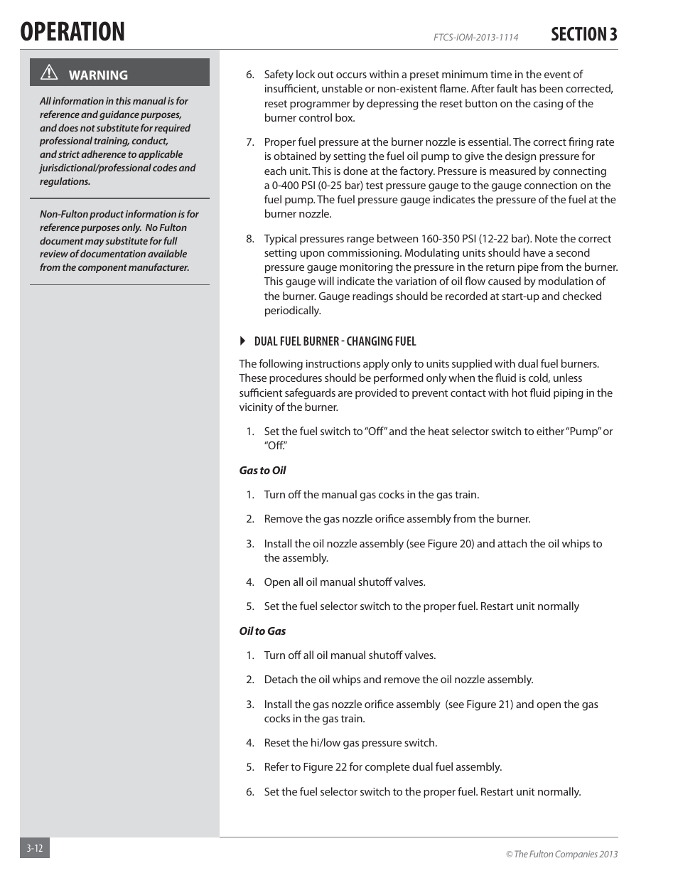 Operation | Fulton Vertical Coil (FT-C_S) Thermal Fluid (hot oil) Heater User Manual | Page 52 / 92
