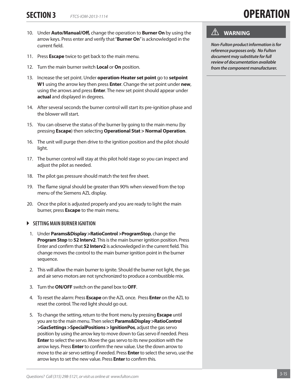 Operation | Fulton Vertical Coil (FT-C_S) Thermal Fluid (hot oil) Heater User Manual | Page 55 / 92