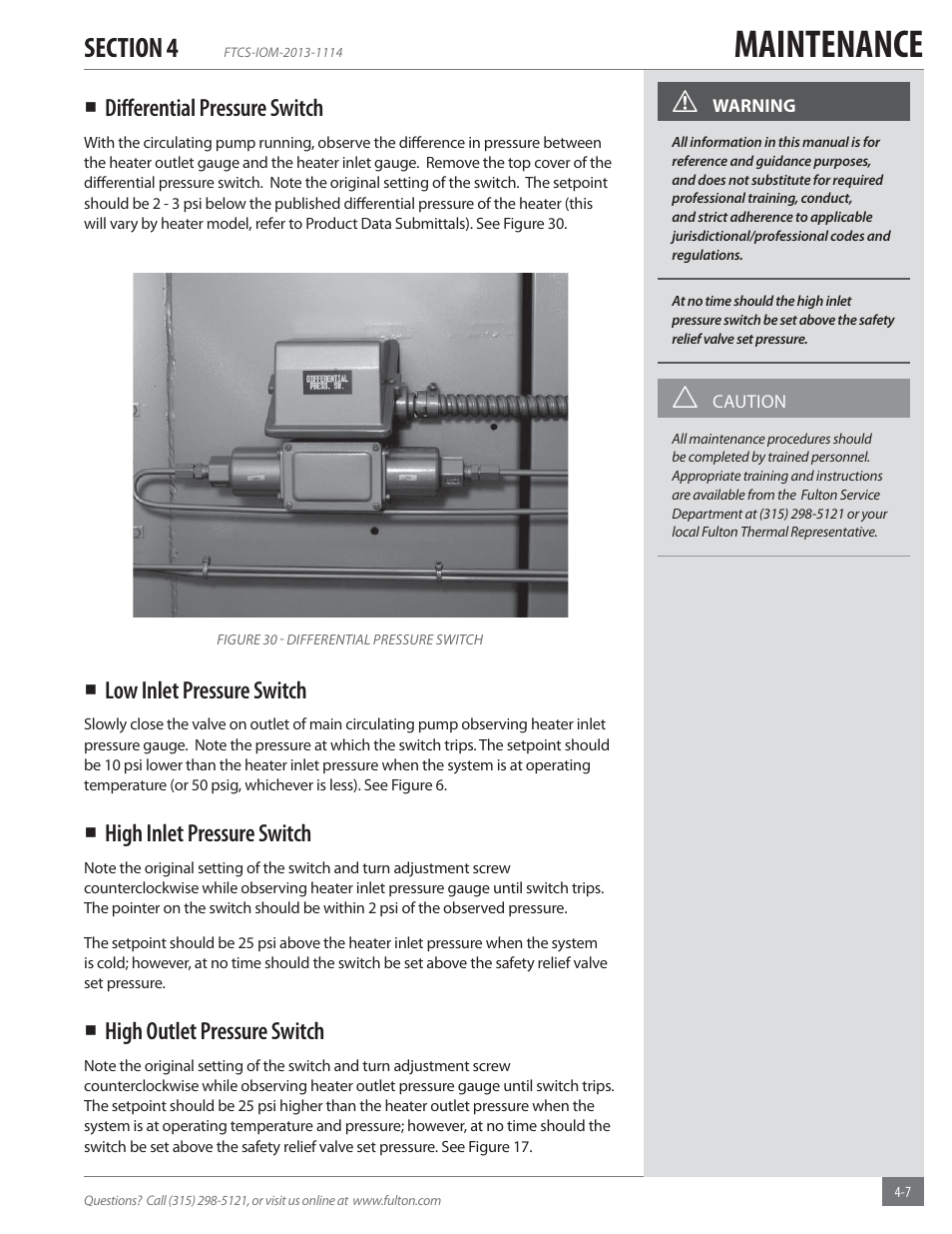 Maintenance | Fulton Vertical Coil (FT-C_S) Thermal Fluid (hot oil) Heater User Manual | Page 75 / 92