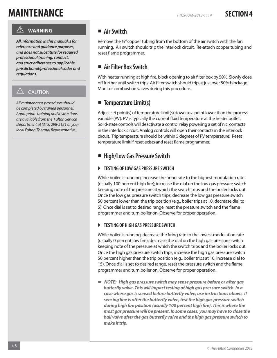 Maintenance | Fulton Vertical Coil (FT-C_S) Thermal Fluid (hot oil) Heater User Manual | Page 76 / 92
