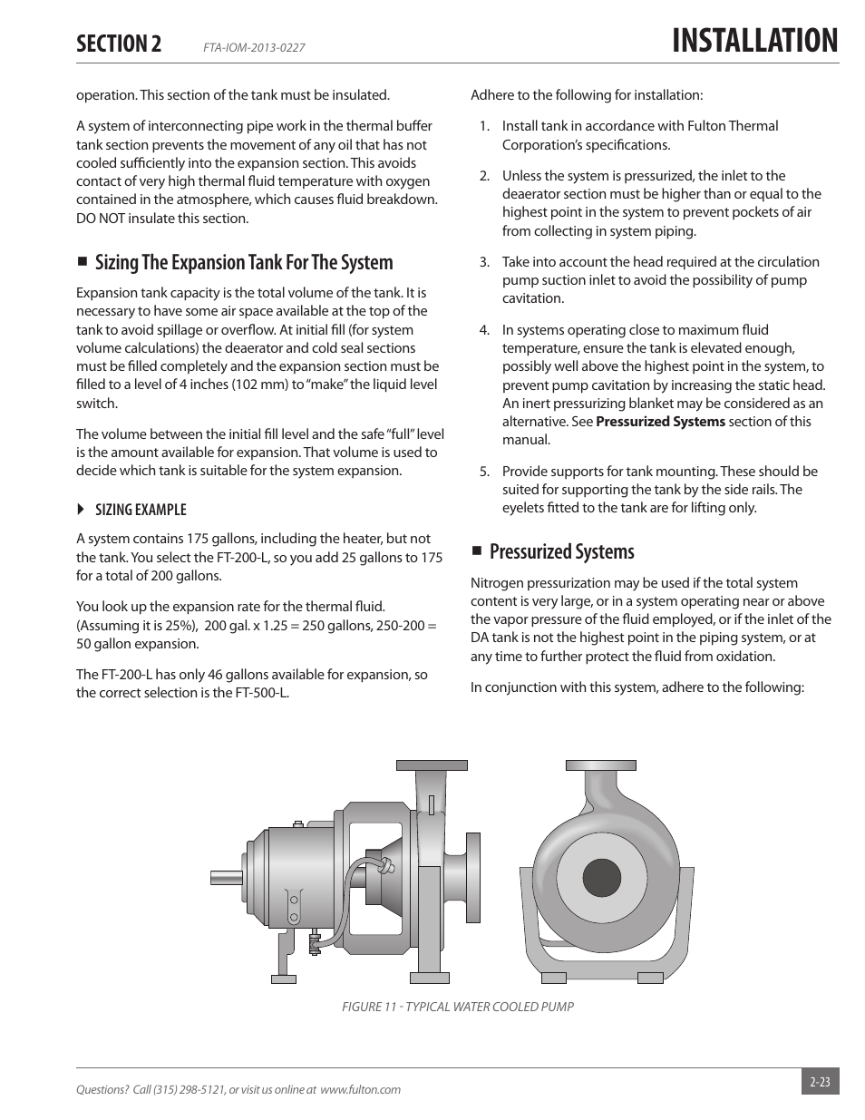 Installation, Pressurized systems, Sizing the expansion tank for the system | Fulton Vertical Tubeless (FT-A) Thermal Fluid (hot oil) Heater User Manual | Page 29 / 84