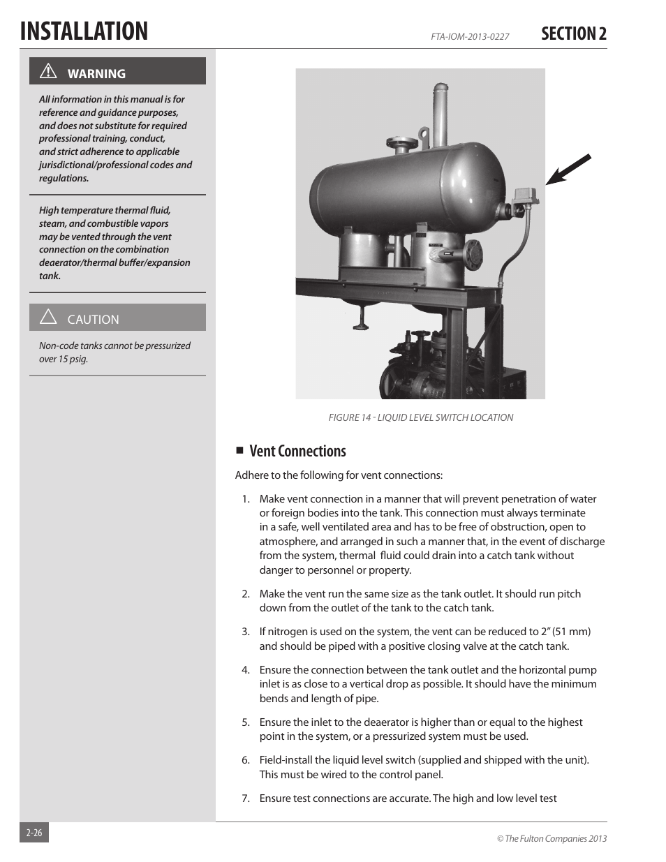 Installation, Vent connections | Fulton Vertical Tubeless (FT-A) Thermal Fluid (hot oil) Heater User Manual | Page 32 / 84