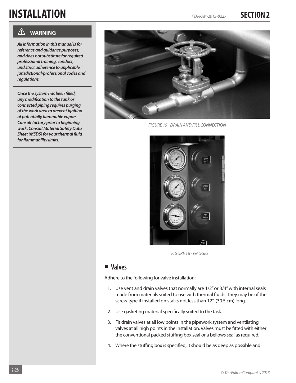 Installation, Valves | Fulton Vertical Tubeless (FT-A) Thermal Fluid (hot oil) Heater User Manual | Page 34 / 84