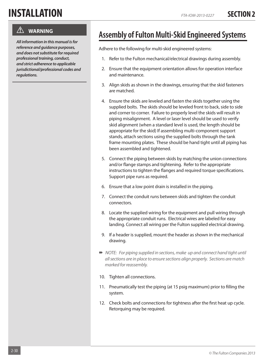 Installation, Assembly of fulton multi-skid engineered systems | Fulton Vertical Tubeless (FT-A) Thermal Fluid (hot oil) Heater User Manual | Page 36 / 84
