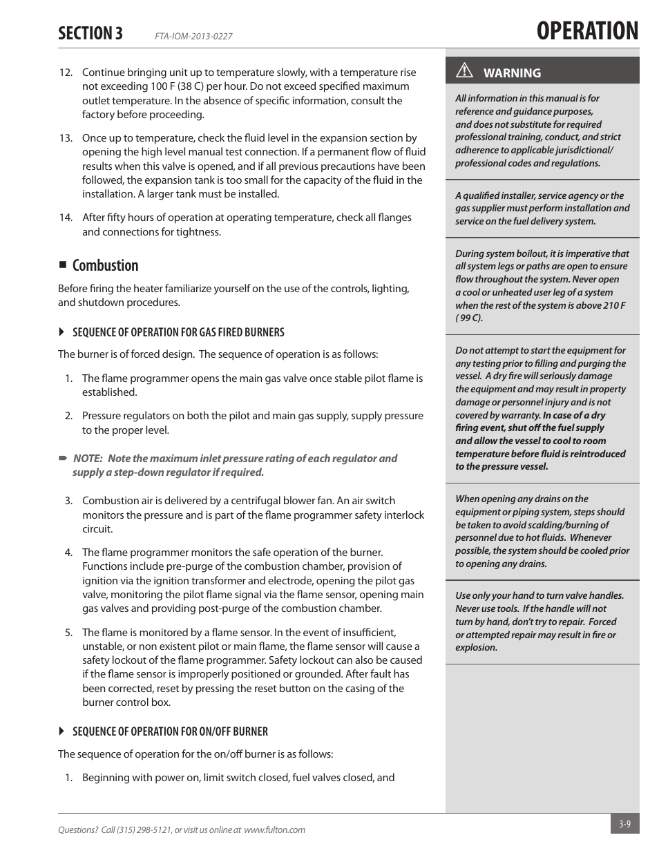 Operation, Combustion | Fulton Vertical Tubeless (FT-A) Thermal Fluid (hot oil) Heater User Manual | Page 49 / 84