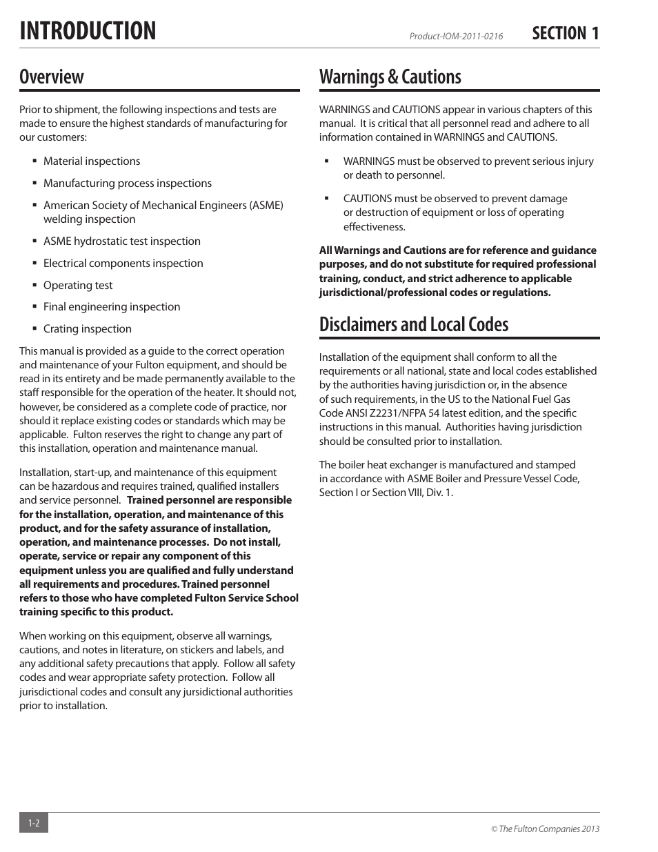 Introduction, Overview, Warnings & cautions | Disclaimers and local codes | Fulton Vertical Tubeless (FT-A) Thermal Fluid (hot oil) Heater User Manual | Page 6 / 84