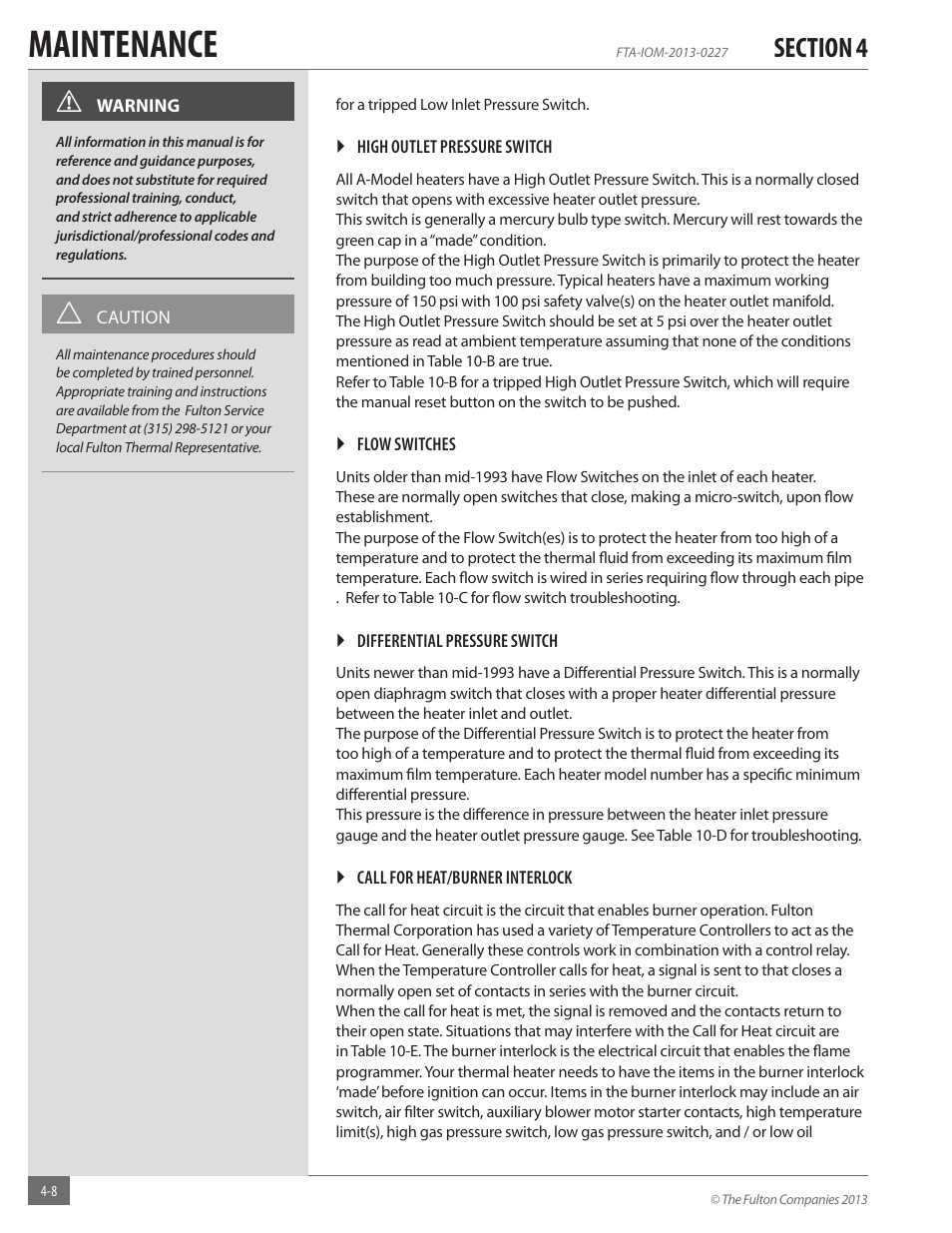 Maintenance | Fulton Vertical Tubeless (FT-A) Thermal Fluid (hot oil) Heater User Manual | Page 68 / 84