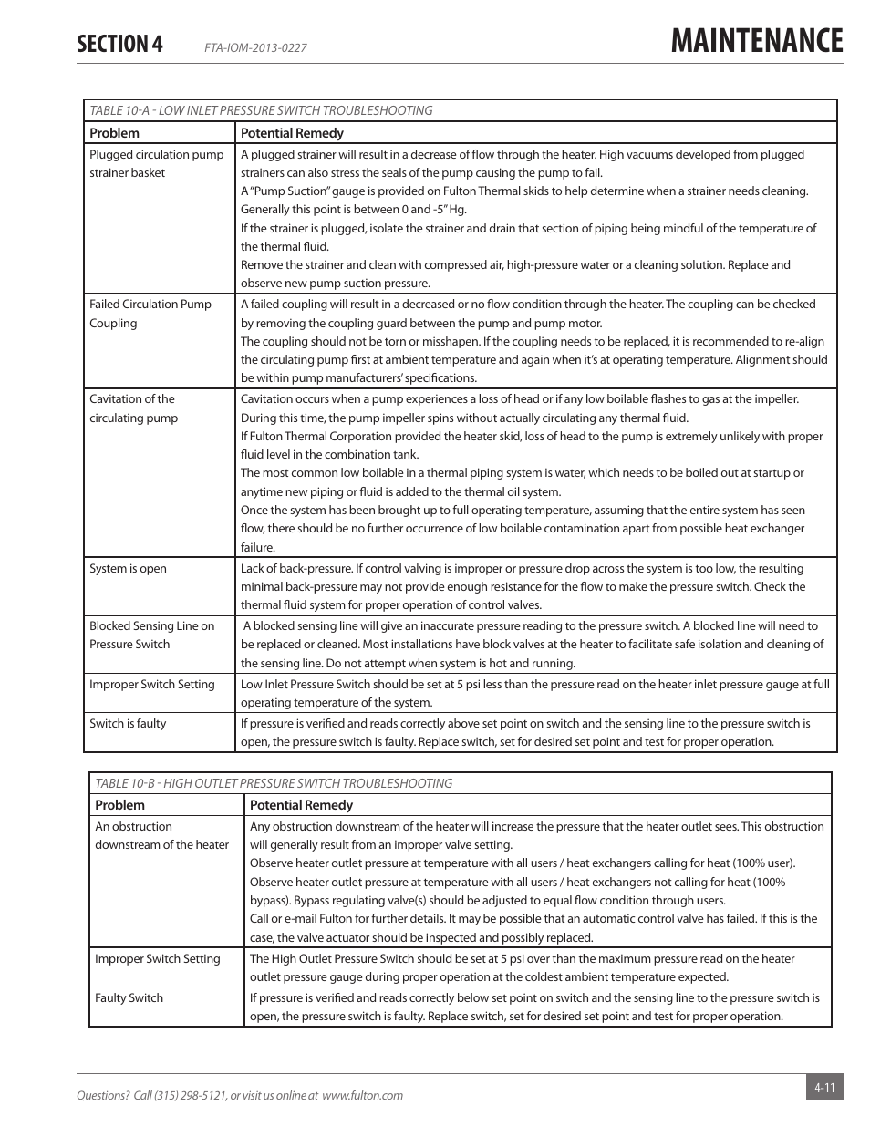 Maintenance | Fulton Vertical Tubeless (FT-A) Thermal Fluid (hot oil) Heater User Manual | Page 71 / 84