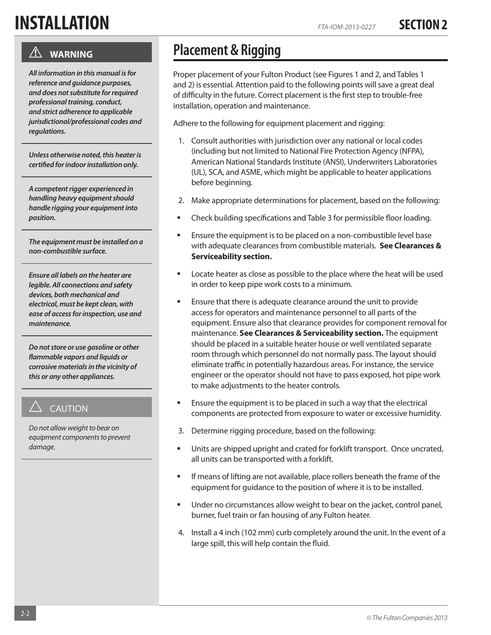 Installation, Placement & rigging | Fulton Vertical Tubeless (FT-A) Thermal Fluid (hot oil) Heater User Manual | Page 8 / 84