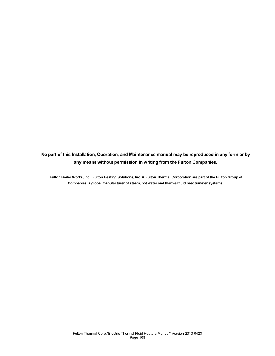 Fulton Vertical Electric (FT-N) Thermal Fluid (hot oil) Heater User Manual | Page 108 / 108